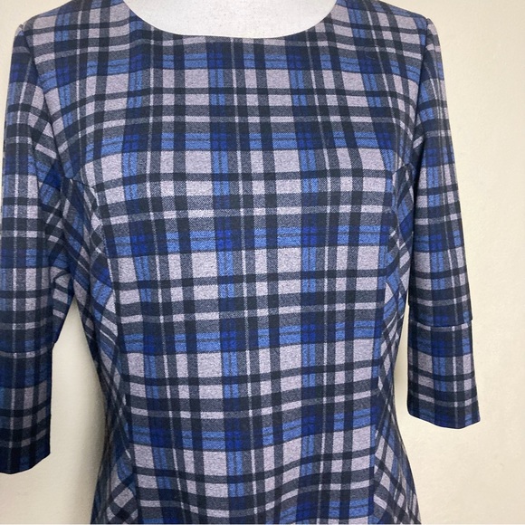 Tahari Arthur S. Levine Sheath Dress Gray Plaid Pleated Short Sleeve Career - Picture 9 of 13